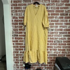 MNG by Mango Yellow Gingham Ruffle Hem Maxi Dress Size 4 Womens GUC